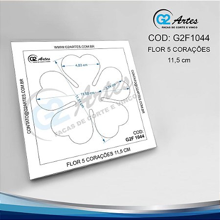 G2F 1044 - Flor 5 corações de 11,5cm