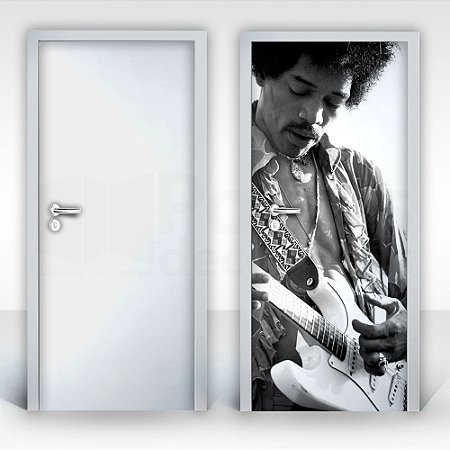 Adesivo Para Porta - Jimi Hendrix Guitarra (Preto e Branco)