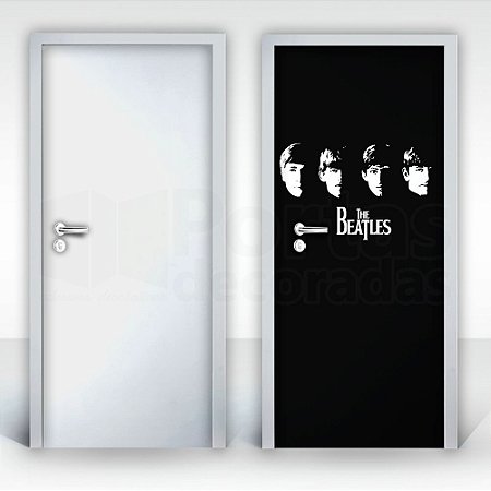 Adesivo para Porta – The Beatles (Fundo Preto)