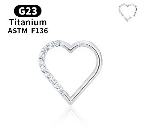 PIERCING ARGOLA CORAÇÃO CRAVEJADO TITÂNIO