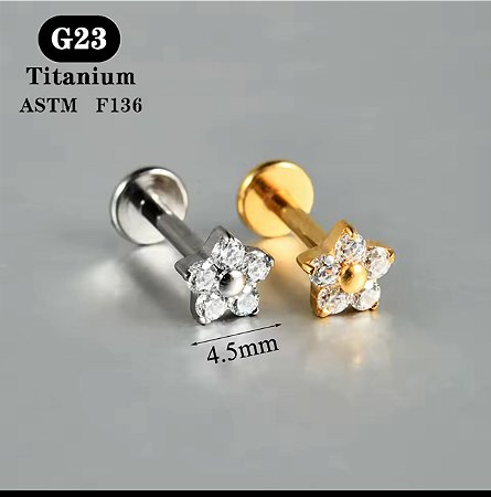 PIERCING LABRET M 4,5mm FLORZINHA CRAVEJADA RI TITÂNIO