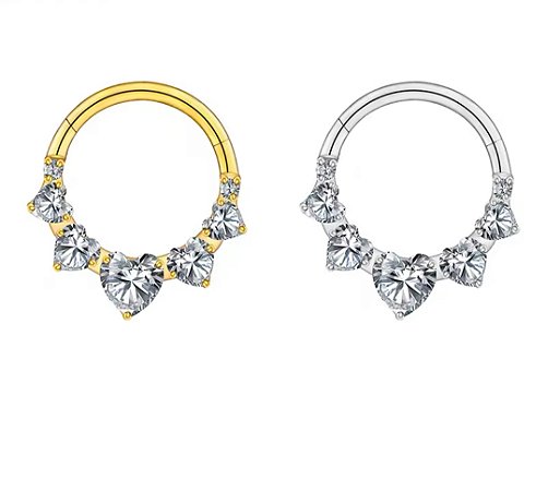 PIERCING ARGOLA CRAVEJADA CORAÇÃO TITÂNIO