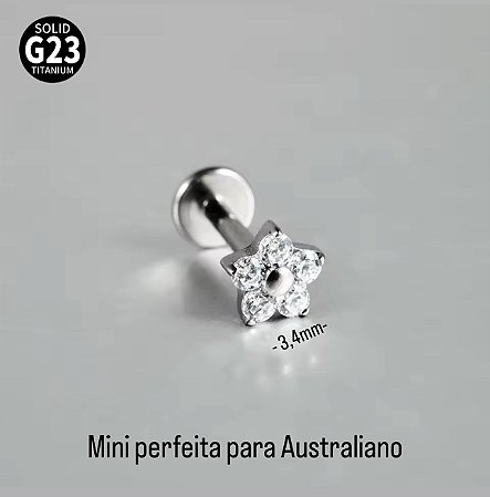 PIERCING LABRET P 3,4mm MINI FLORZINHA CRAVEJADA RI TITÂNIO