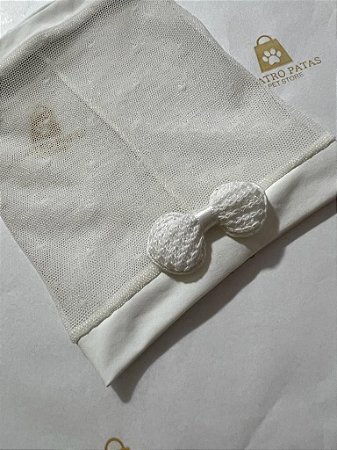 Faixa Pet em Tule Branco Laço Crochê