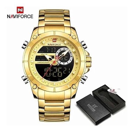 Relógio Naviforce 9163 Dourado Luxo + Caixa Original