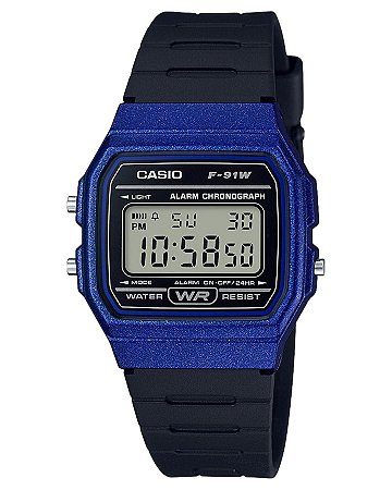 Relógio Feminino Casio Digital F-91WM-2ADF-BR - Azul/Preto