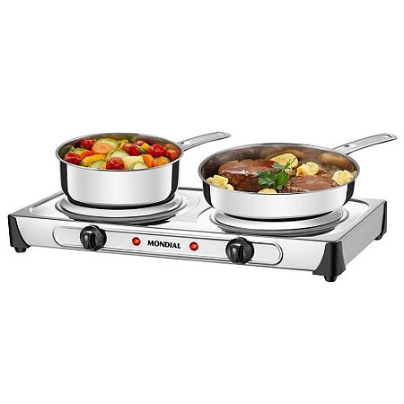 Fogão Elétrico Mondial Fast Cook Dual 2000W FE-03 Prata - 127V