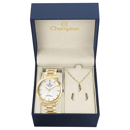 Kit Relógio Feminino Champion Analógico CN29276B - Dourado