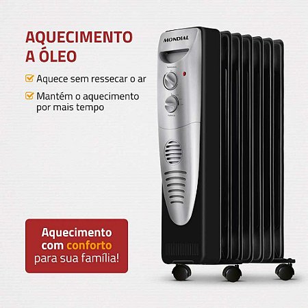 Aquecedor a Óleo Mondial 1500W A-06 Preto/Prata - 220V