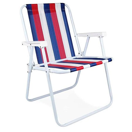 Cadeira Praia Mor 2228 Aço Pintado - Azul, Vermelho e Branco