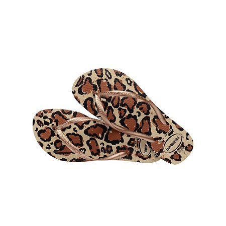 Chinelo Havaianas Slim Animals Areia/Rose Gold - 33/34