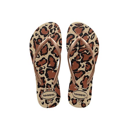 Chinelo Havaianas Slim Animals Areia/Rose Gold - 37/38