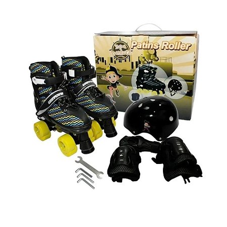 Kit Patins Roller Unitoys Turma da Aventura Preto 1489 30/33