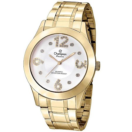 Kit Relógio Feminino Champion CN29178B Analogico - Dourado