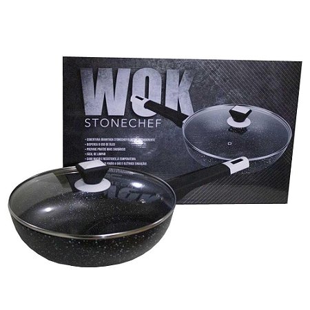 Panela Wok Antiaderente Stonechef 28x8cm Preto