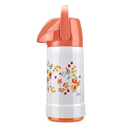 Garrafa Térmica Pressão Invicta 500ml Flower Branco/Laranja