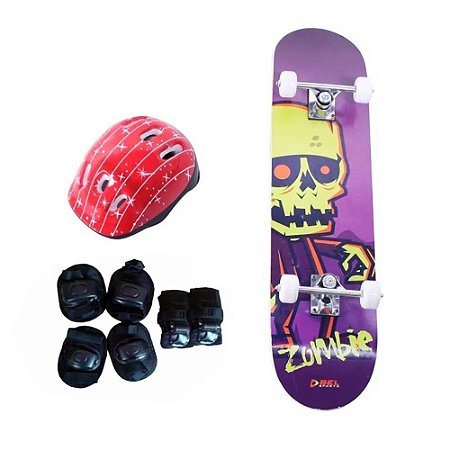 Kit Skate + Acessórios de Proteção Bel Sports Zombie Cap. Vermelho