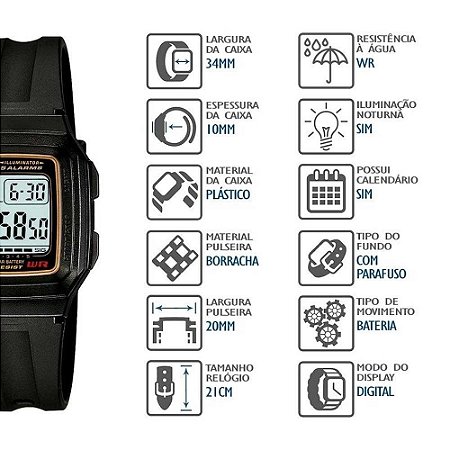 Relógio Masculino Casio Digital F-201WA-9ADF - Preto