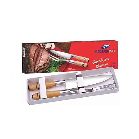 Conjunto Para Churrasco Garfo e Faca Inox Madefer
