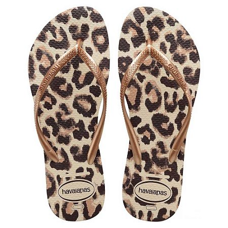 Chinelo Havaianas Slim Animals Bege/Rosé Gold - 39/40