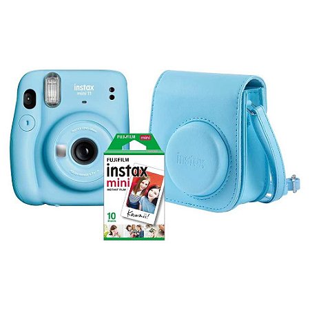 Kit Câmera Instax Mini 11 + Bolsa + Filme 10 Poses - Azul