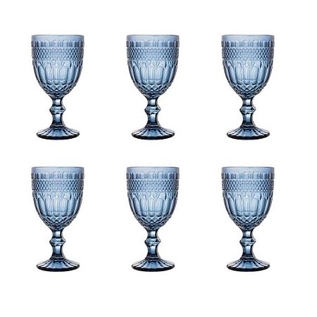 Conjunto 6 Taças Vidro Brand Azul 345ml Bon Gourmet