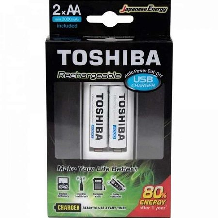 Carregador de Pilhas Toshiba USB AA/AAA Com 2 Pilhas