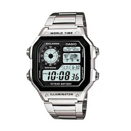 Relógio Feminino Casio Digital AE-1200WHD-1AVDF Prata