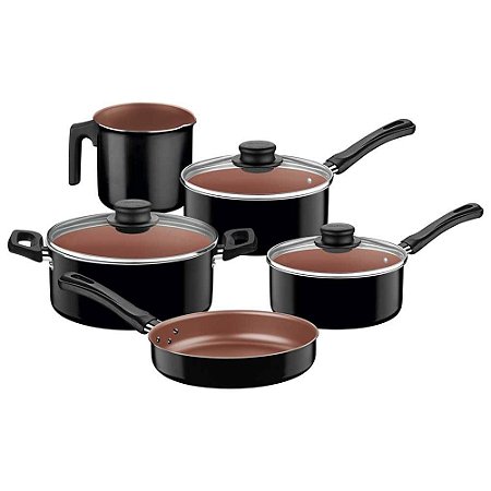 Jogo de Panelas Tramontina Caribe 5pçs Ref.20297008 Preto