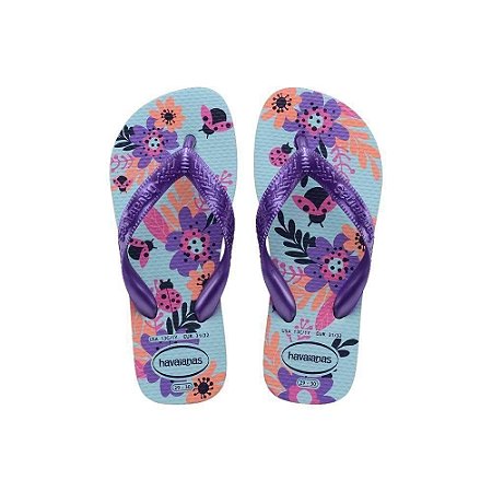 Chinelo Havaianas Kids Flores Azul Water - 33/34