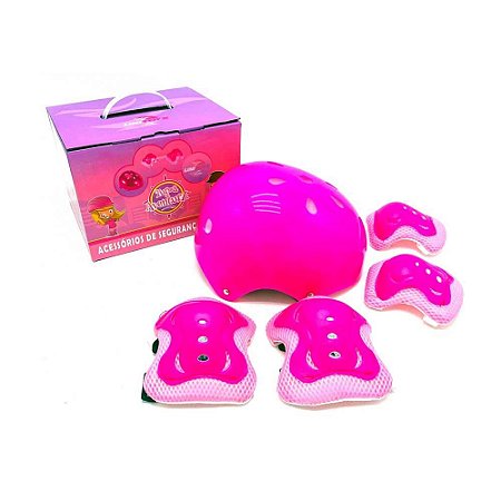 Capacete + Kit de Proteção Infantil Unitoys Ref.1369 Rosa