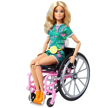 Boneca Barbie Fashion Loira Cadeira de Rodas Mattel - GRB93
