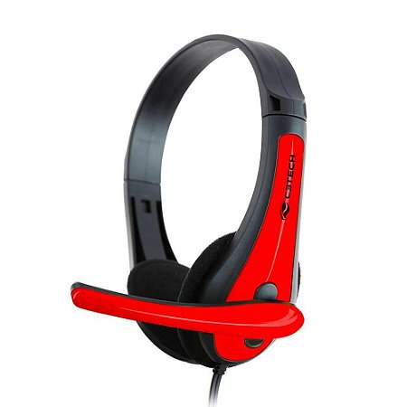 Headset Com Microfone C3Tech P2 PH-30BK Preto/Vermelho