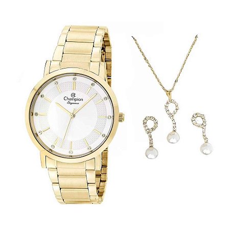 Kit Relógio Feminino Champion + Colar e Brincos CN25627W
