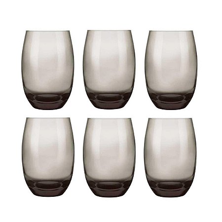 Conjunto 6 Copos de Vidro Nadir 465ml SM Aruba - Cinza