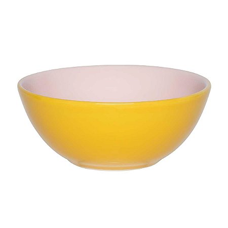 Tigela Bowl de Cerâmica Oxford 600ml 16cm - Amarelo e Rosa