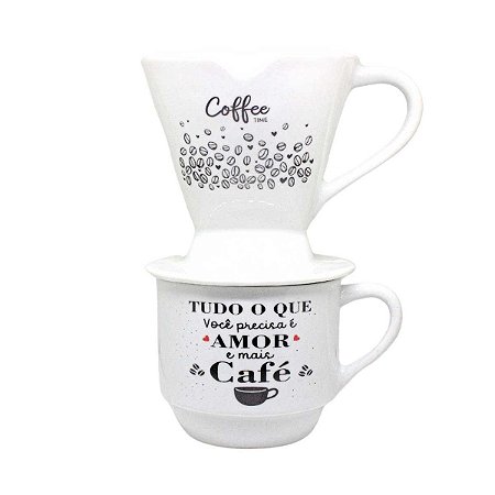 Xícara de Chá Com Coador Lu Porcelanas Hotel Amor e Café