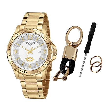 Kit Relógio Masculino Seculus + Chaveiro Adm. 44028GPSKDA1