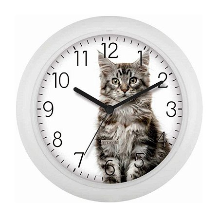 Relógio de Parede Ambiente 25cm Gato 119069-021 Branco