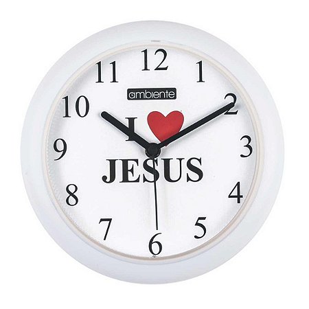 Relógio de Parede Ambiente Eu Amo Jesus 191800-021 Branco