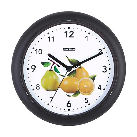 Relógio de Parede Ambiente 25cm Frutas 197300-034 Preto