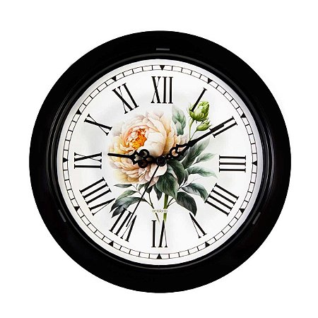 Relógio de Parede Ambiente 25cm Flores 119103-034 Preto