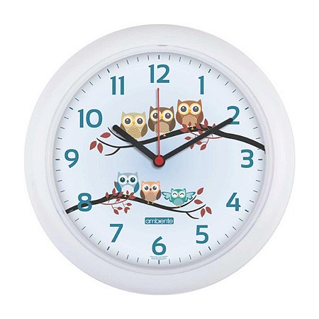 Relógio de Parede Ambiente 25cm Corujas 198100-021 Branco