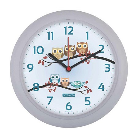 Relógio de Parede Ambiente 25cm Corujas 198100-024 Cinza