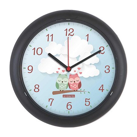 Relógio de Parede Ambiente 25cm Corujas 199700-034 Preto