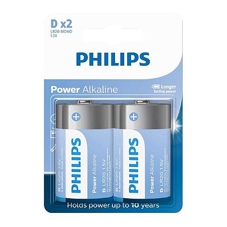 Pilhas Alcalina Tipo D Philips 2 Unidades LR20P2B/59 1.5V