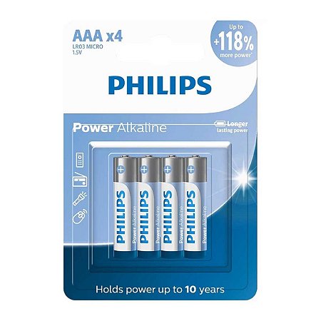 Pilhas Alcalina Philips AAA 4 Unidades LR03P4B/59 1.5V