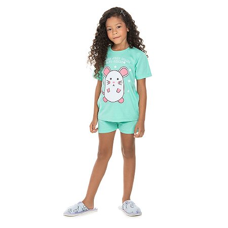 PIJAMA FEMININO EM MEIA MALHA QUE BRILHA ESCURO - BICHO BAGUNÇA