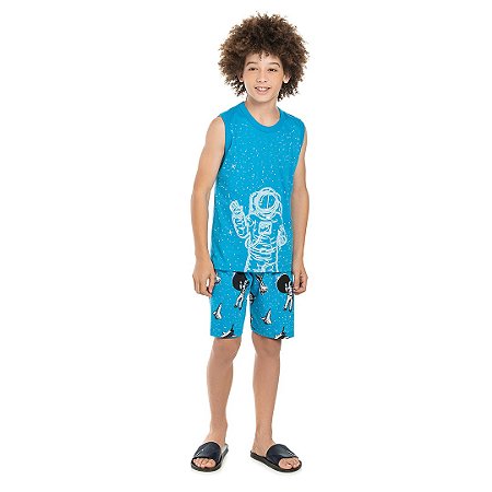 PIJAMA MASCULINO EM MEIA MALHA QUE BRILHA ESCURO - BICHO BAGUNÇA