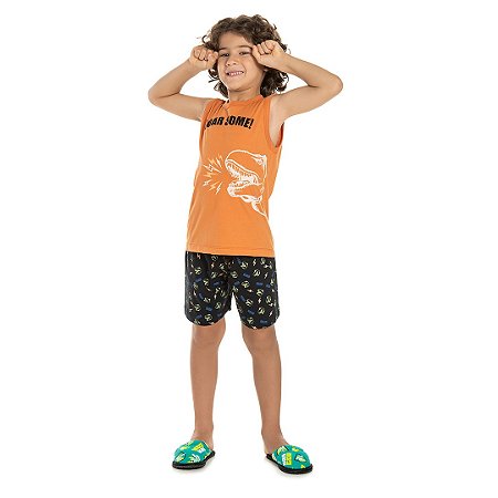 PIJAMA MASCULINO EM MEIA MALHA QUE BRILHA ESCURO - BICHO BAGUNÇA